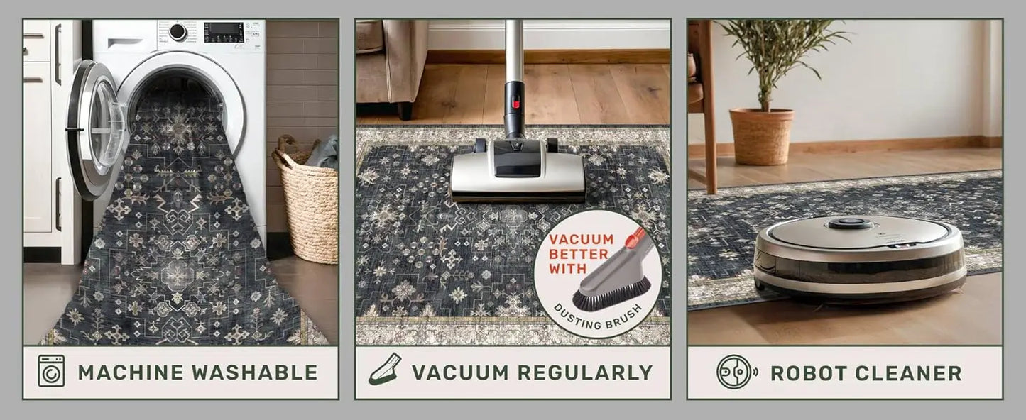 Boho Washable Entry Rug 2x3 Indoor Non Slip Rubber Backing Stain Resistant