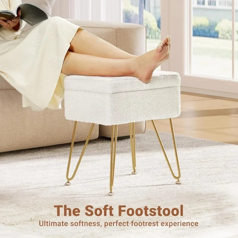 Vanity Stool Chair Teddy Velvet Ottoman with Storage Anti-Slip Feet