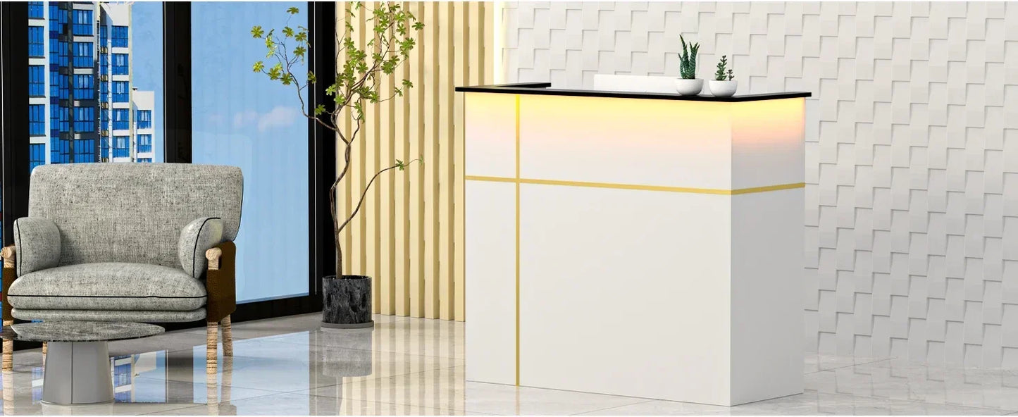 Reception Desk with LED Lights Modern Checkout Counter with Storage Lockers