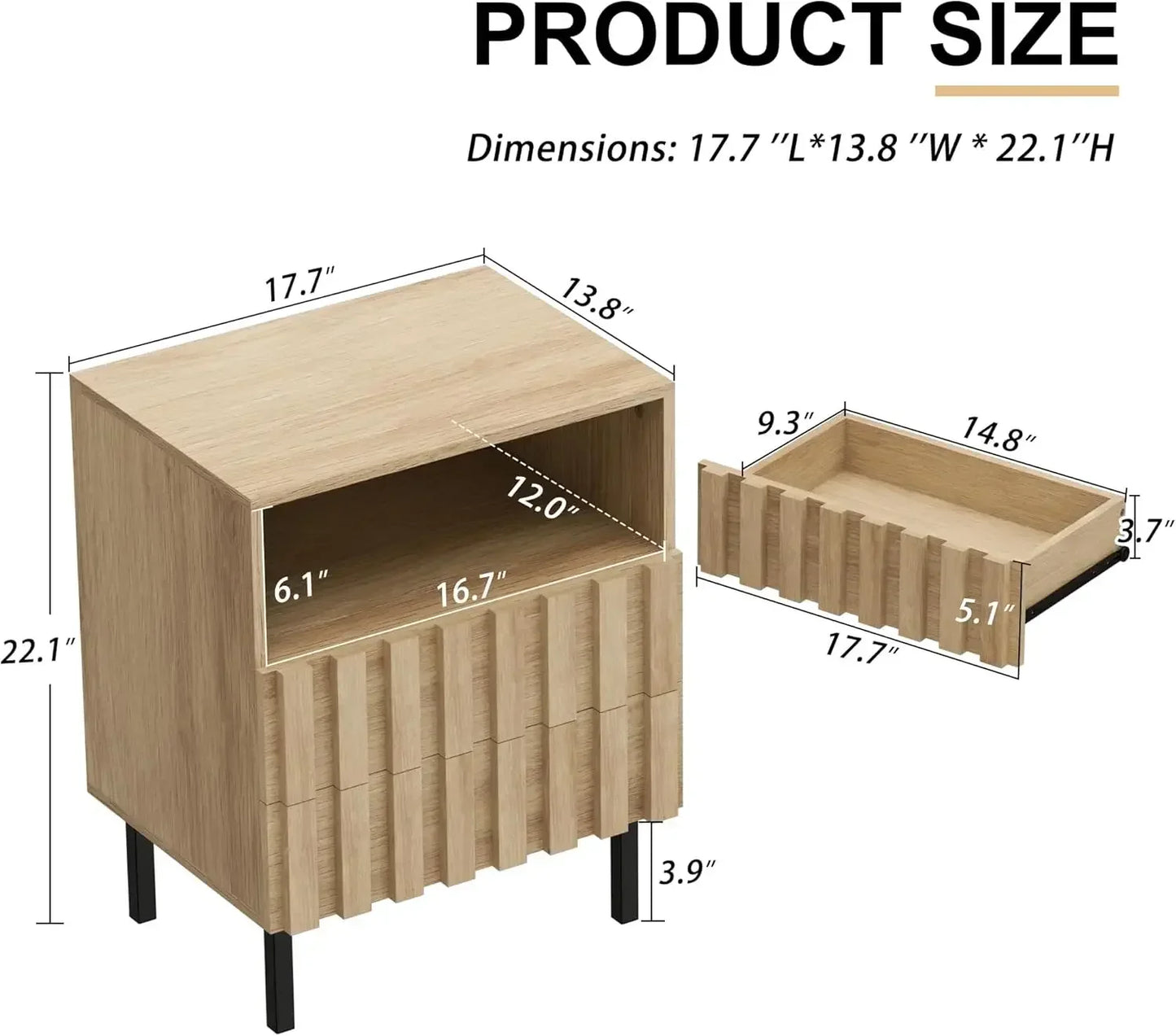 Fluted 9 Drawer Dresser Nightstand Set Mid Century Modern Bedroom