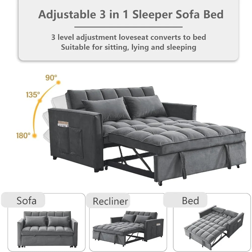 3-in-1 Convertible Sleeper Loveseat Sofa Bed Plush Pull-Out Futon w/ Storage