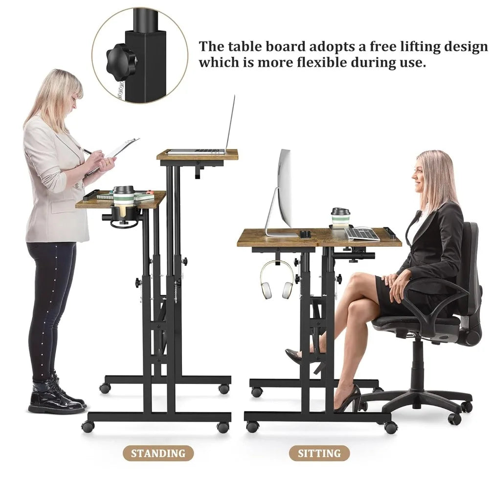 Mobile Small Standing Desk with Wheels Portable Adjustable Table