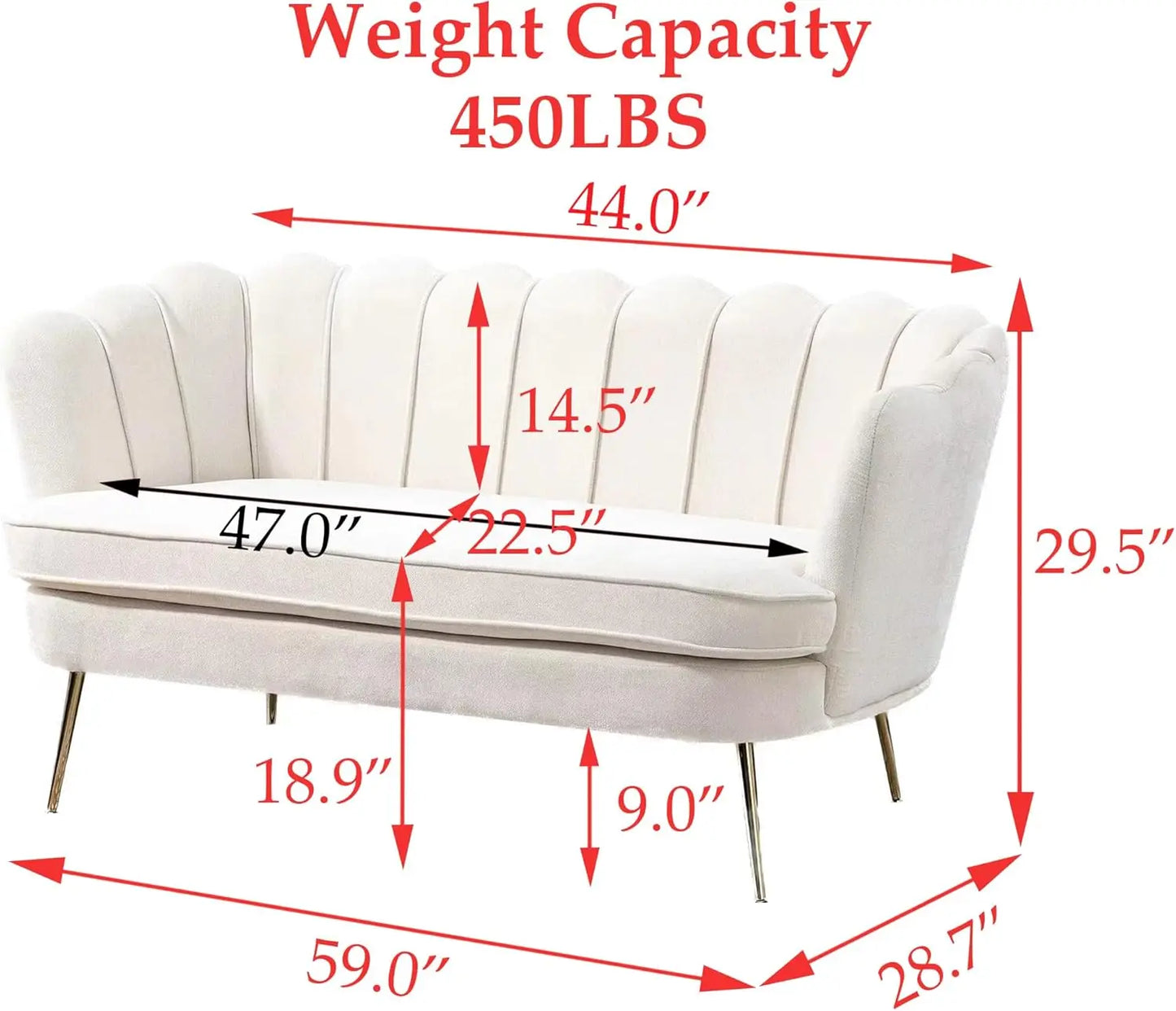 Ljustra Small Modern Chenille Loveseat Sofa with Gold Legs 2-Seater