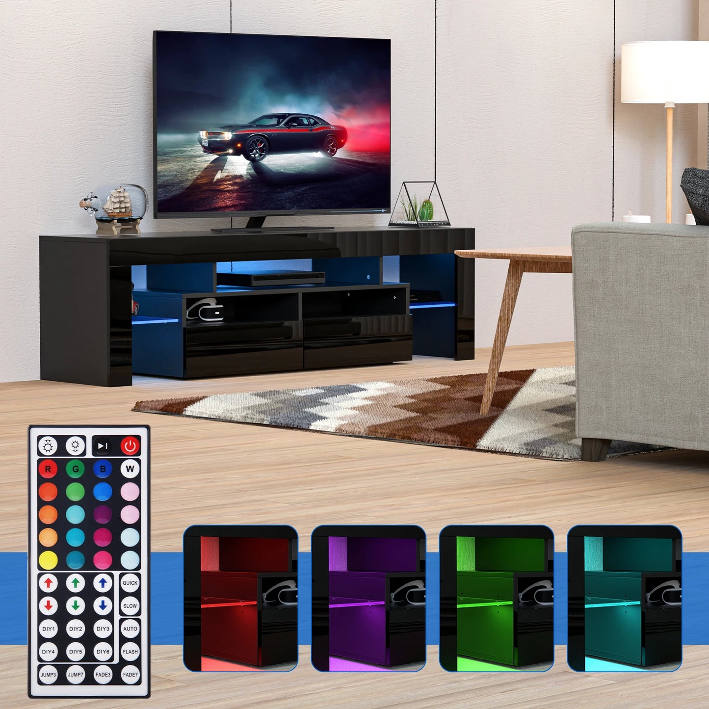 LED TV Stand Modern High Gloss Storage Cabinet with RGB Lighting