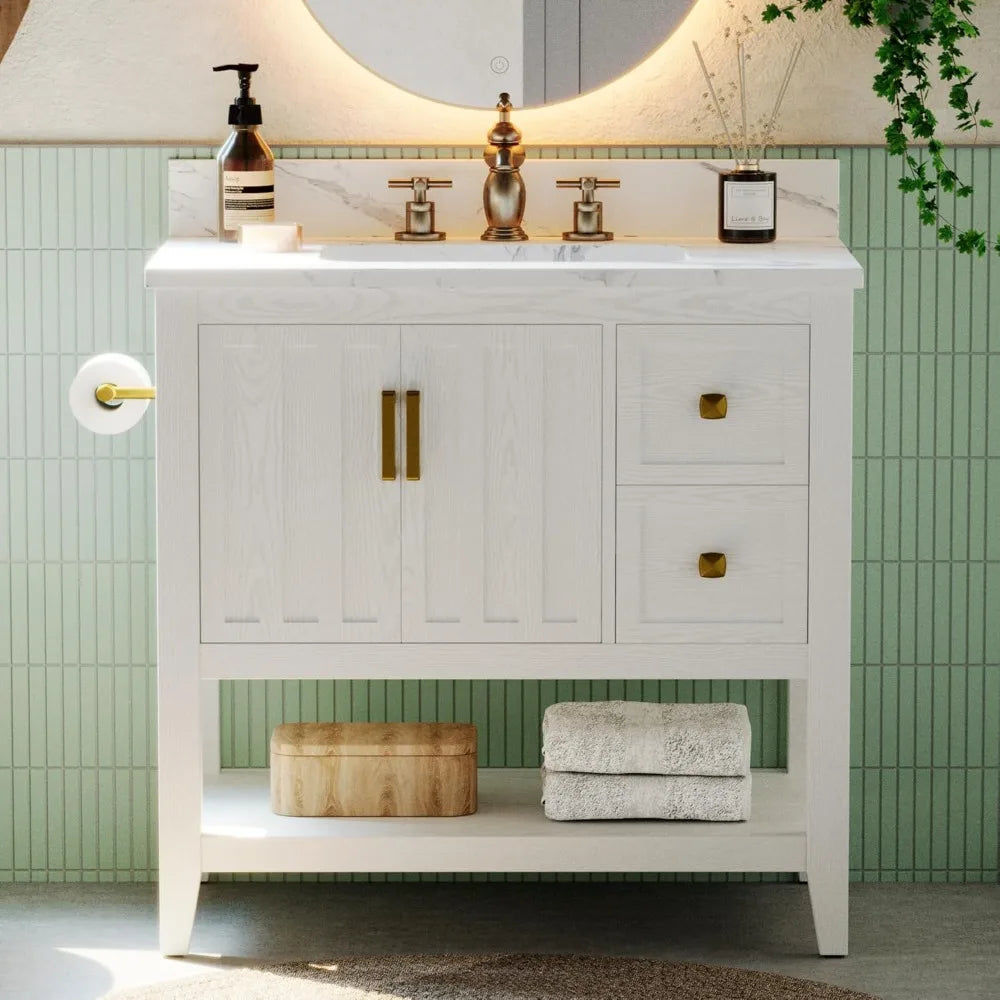 Modern Bathroom Vanity with Sink 30 Inch Storage Cabinet Easy Assembly