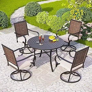 9 Piece Outdoor Dining Set for 8 with Wrought Iron Table and Wicker Chairs