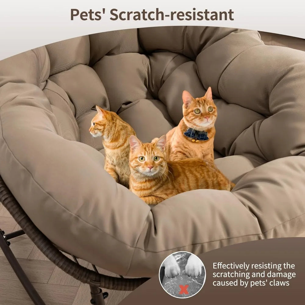 Oversized Papasan Rocking Chair Indoor Outdoor with Padded Cushion