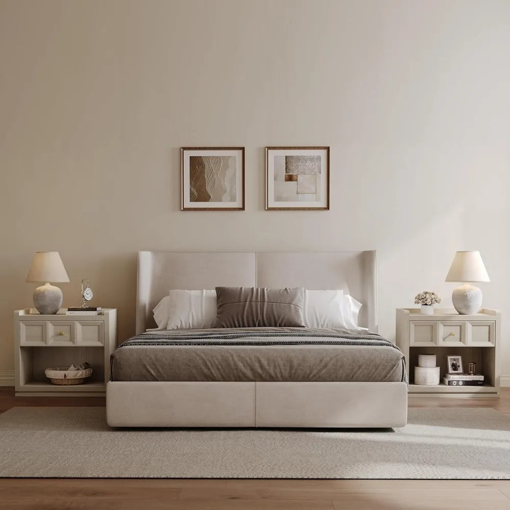 Night Stand Set of 2 Modern Bedside Tables with Drawer for Queen Size Bed