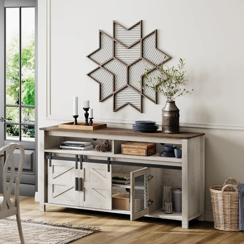 Farmhouse Buffet Cabinet Rustic Sideboard Storage Coffee Bar with Barn Doors