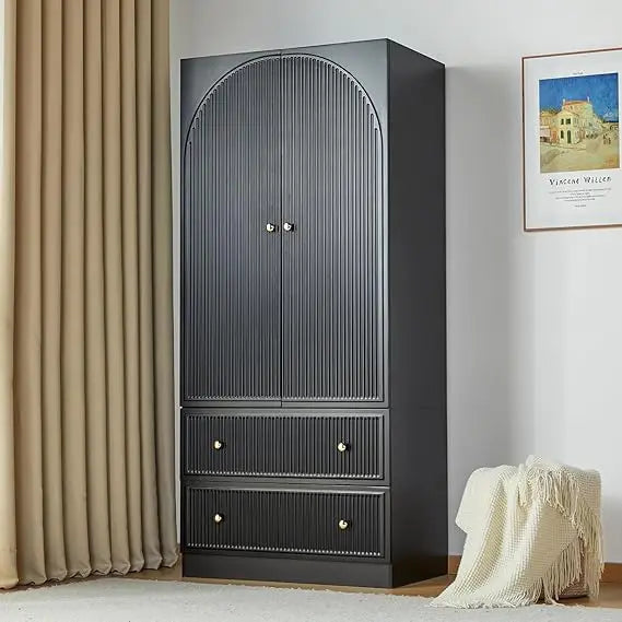 Large Wooden Freestanding Armoire Double Doors Storage Drawers Wardrobe
