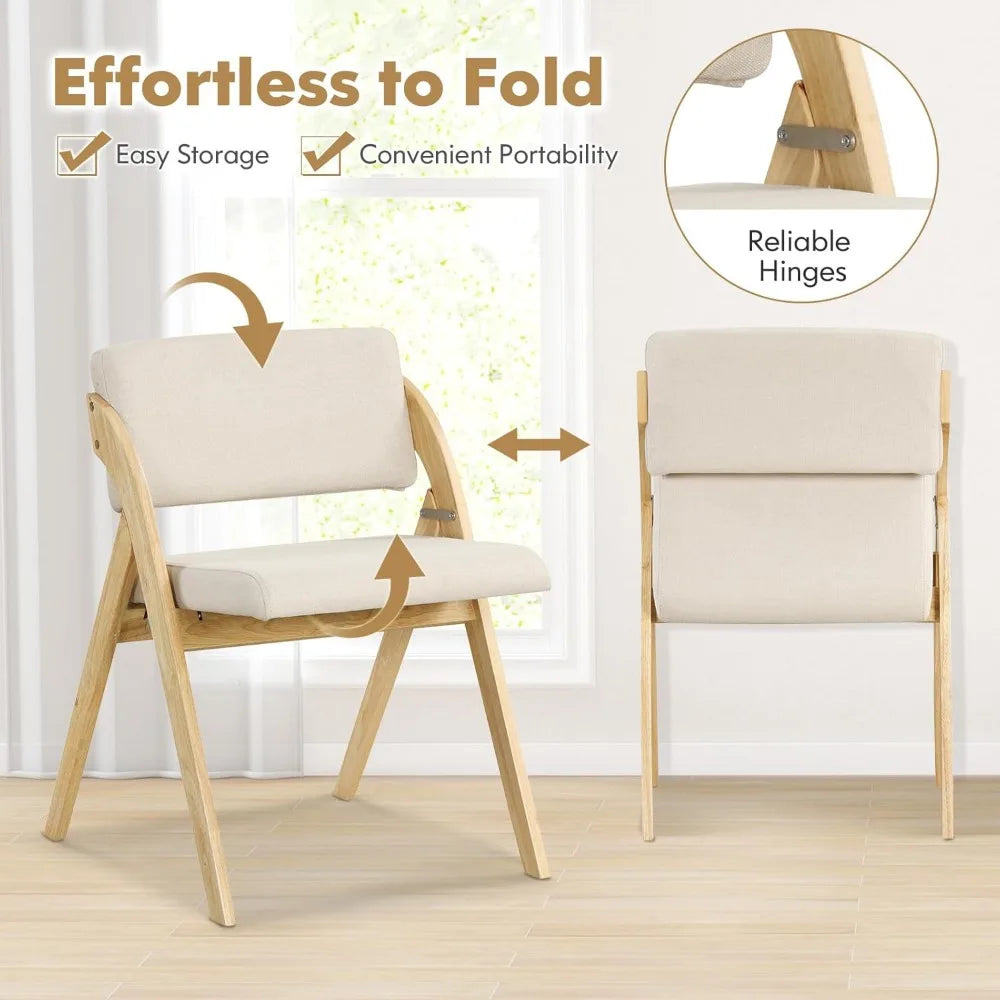 Folding Dining Chairs Set of 4 Upholstered Kitchen Chairs Rubber Wood