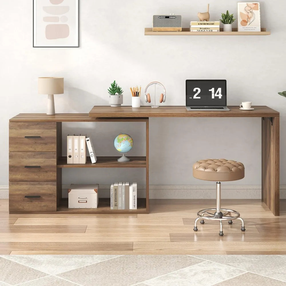 Large Corner Industrial Wood Desk with Storage for Home Office