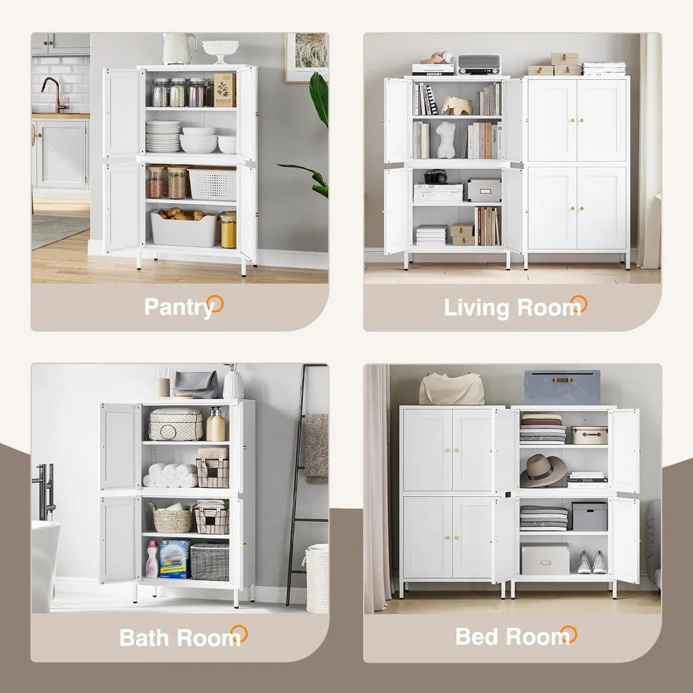 Ljustra Metal Pantry Cabinet Tall Kitchen Storage with 4 Doors Adjustable Shelves