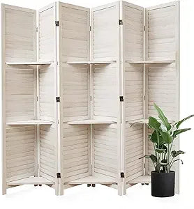 Partition Room Divider Folding Privacy Screen with Display Shelves