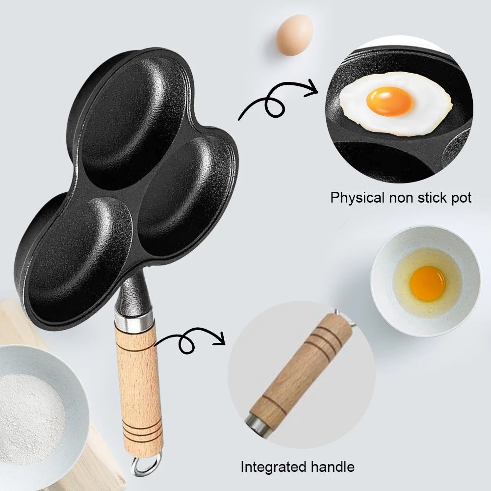 3-Cup Cast Iron Pancake Pan Non Stick Egg Cooker Omelette Breakfast Pan