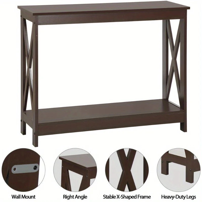 Console Table Entryway Table Narrow Sofa Table 2-Tier Shelves