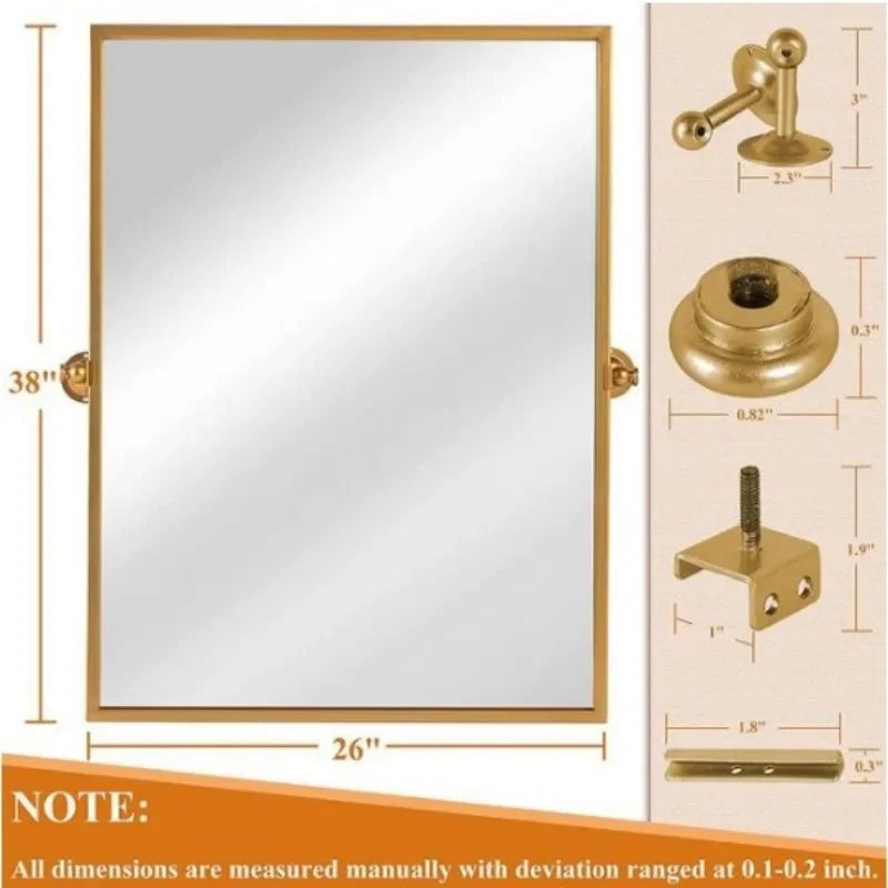 Gold Pivot Bathroom Mirror 38x26 Tilted Beveled Vanity Wall Mirror
