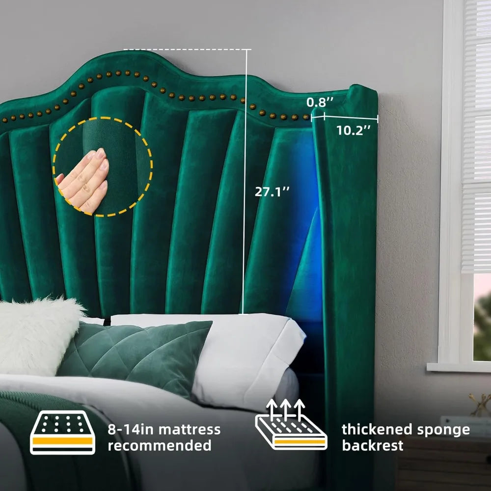 Ljustra Queen Size Platform Bed Frame with Wingback Headboard LED Light