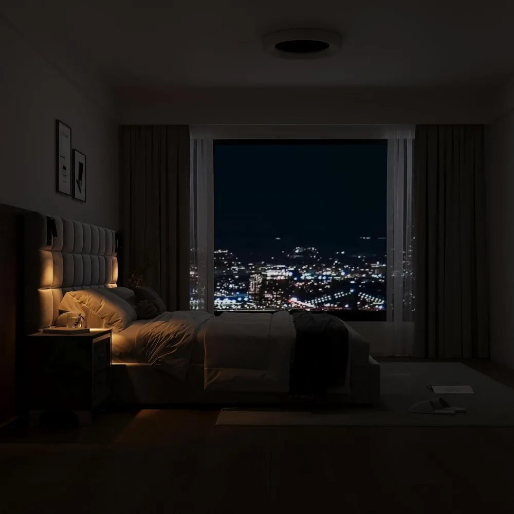 King Platform Bed Frame with Velvet Headboard and LED Sconces