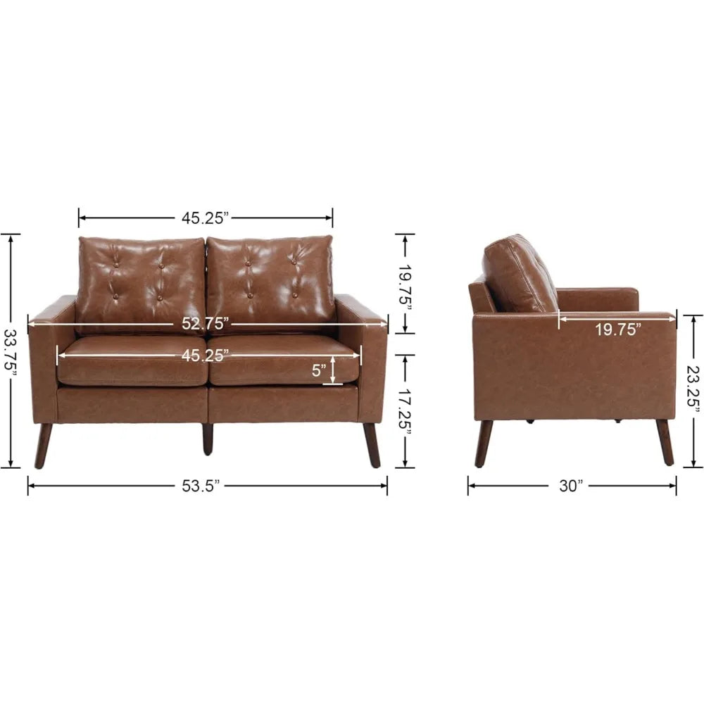 Ljustra 53" W Faux Leather Loveseat Sofa Button Tufted Mid Century Modern