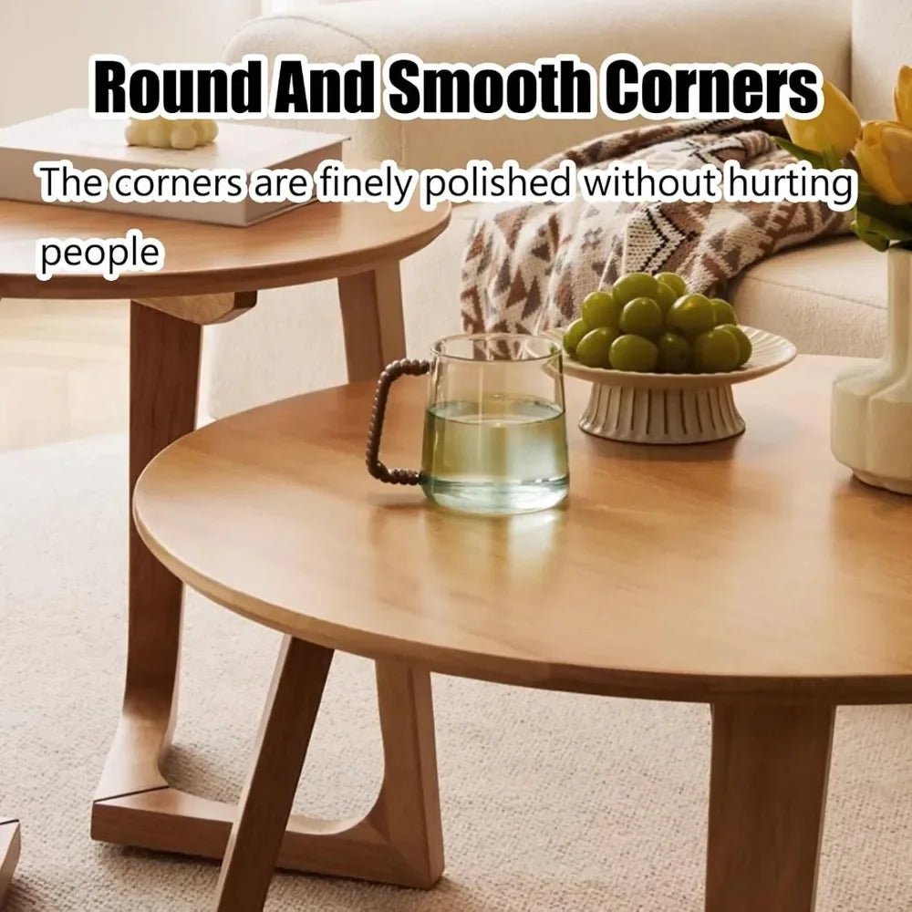 Solid Wood Round Coffee Table Rustic Farmhouse Living Room Tea Table