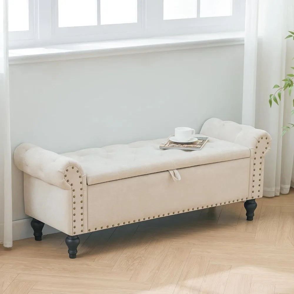 51 Inch Bedroom Storage Bench Ottoman with Storage Chenille Upholstered