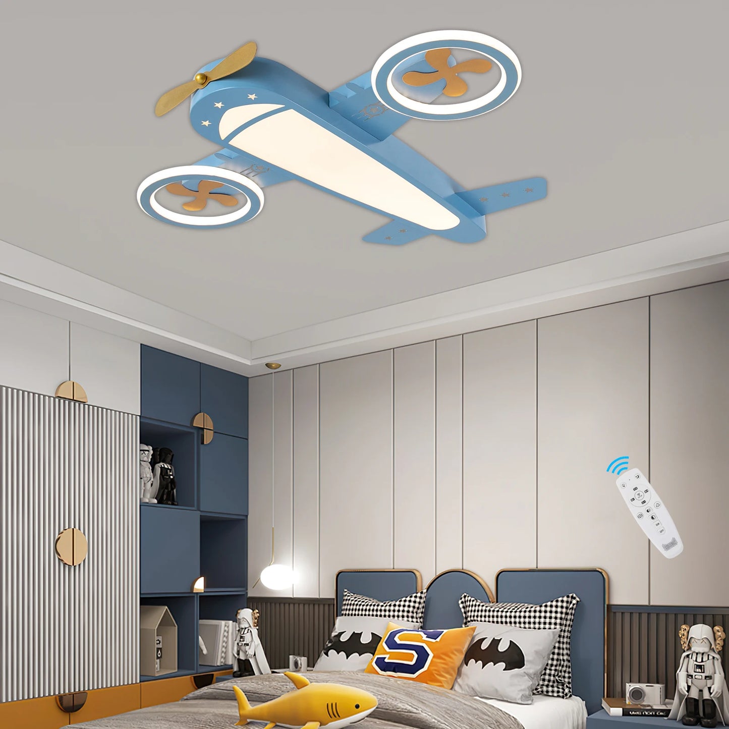 Dimmable Remote Control LED Ceiling Light Fixture with Fans for Bedroom