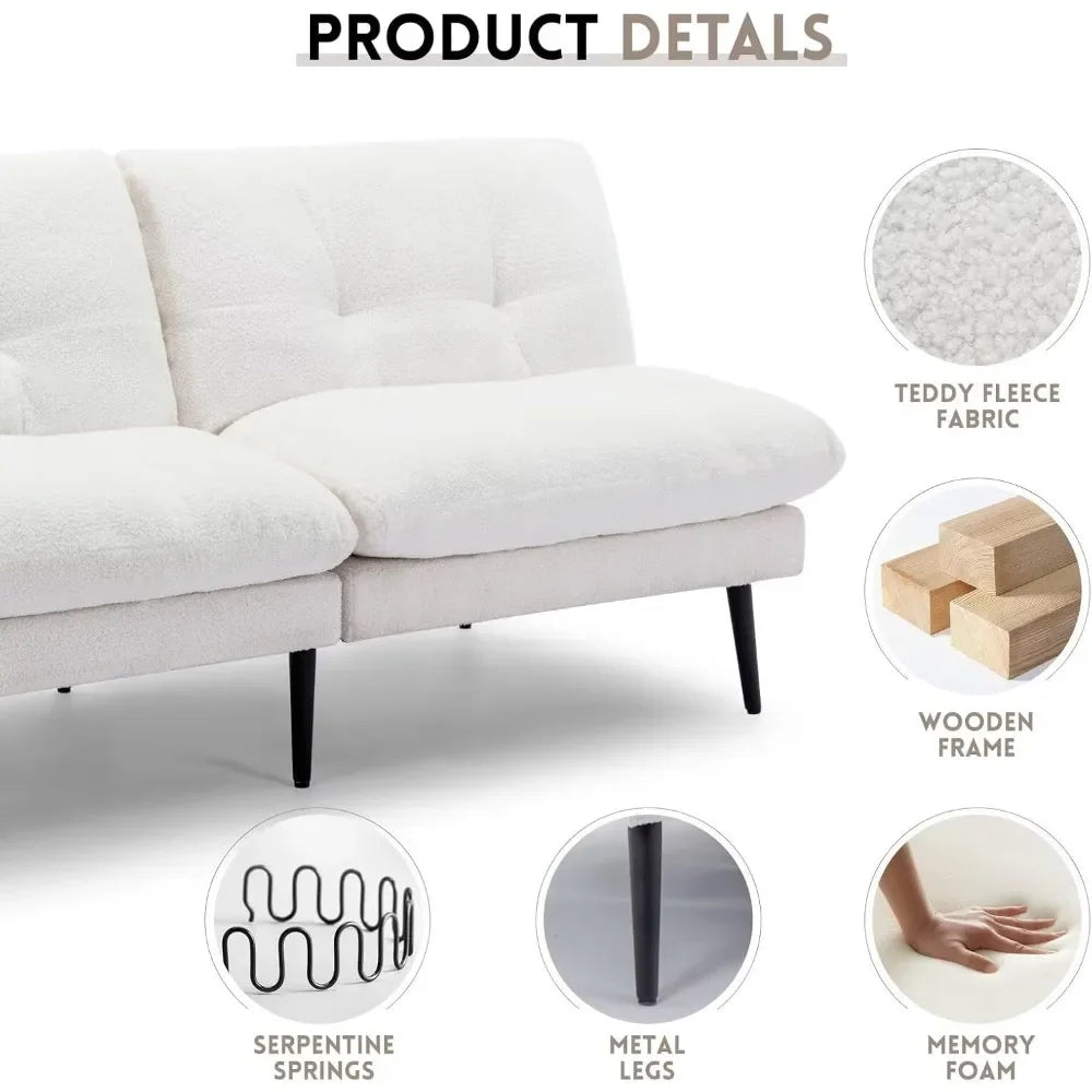 Ljustra Living Room Sofa Adjustable Backrest Convertible Sleeper Futon