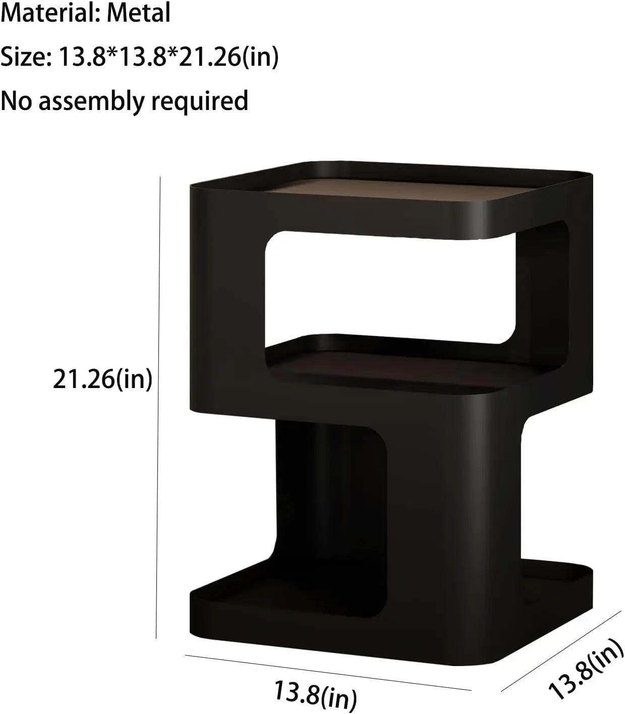 Modern Unique Nightstand Black Metal Side Table with Storage for Bedroom