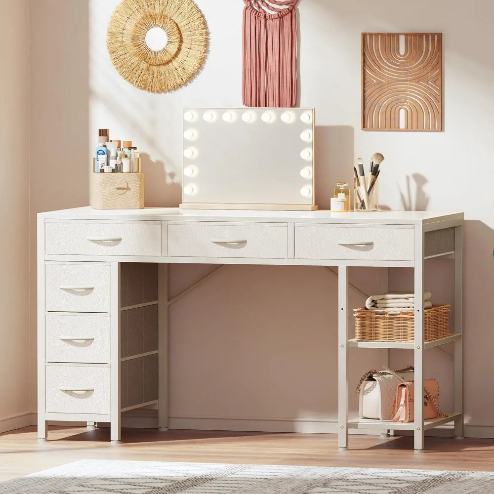 Computer Desk with 6 Drawers Reversible Shelves Corner Office Desk