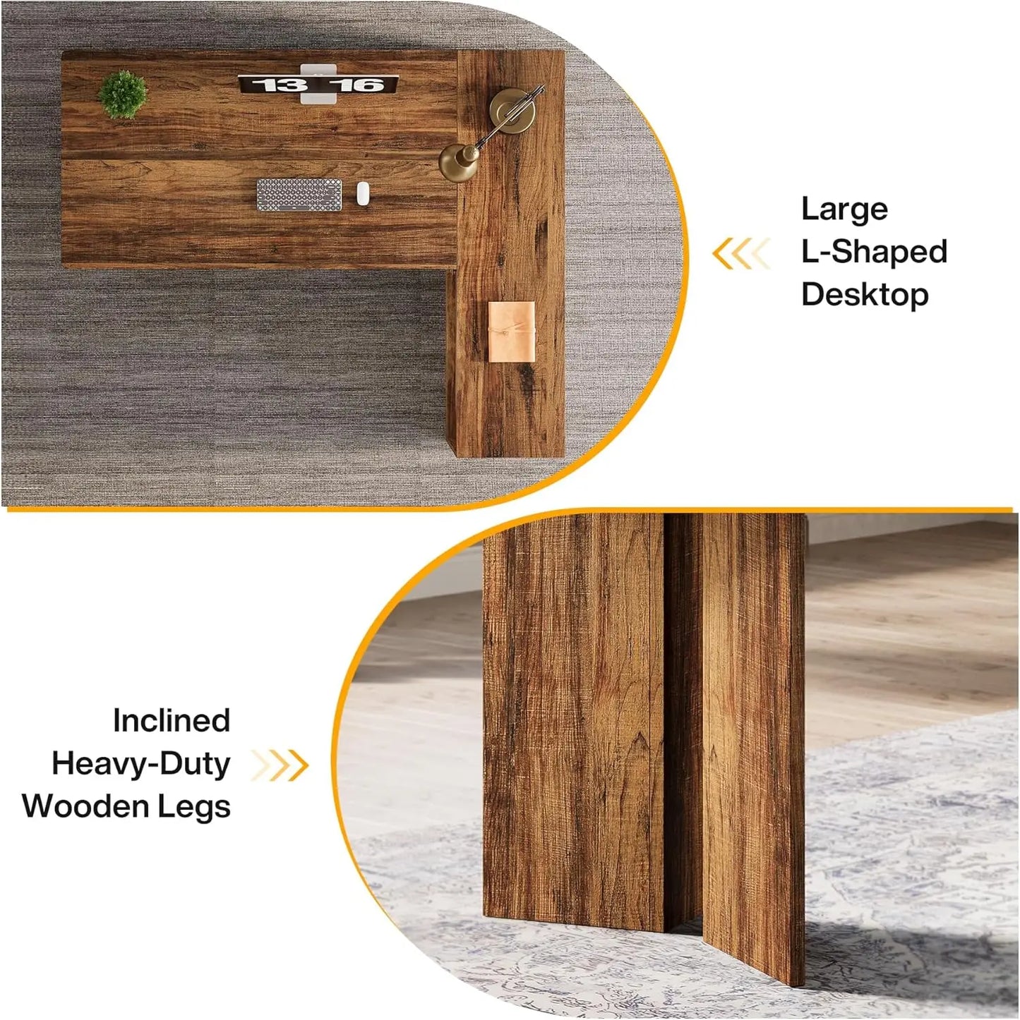 L-Shaped Executive Desk 70.9 Inch Mid-Century Farmhouse Office Furniture