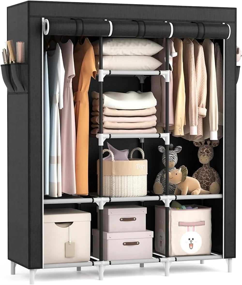 Ljustra Portable Closet Wardrobe Organizer with 6 Shelves and 2 Hanging Sections