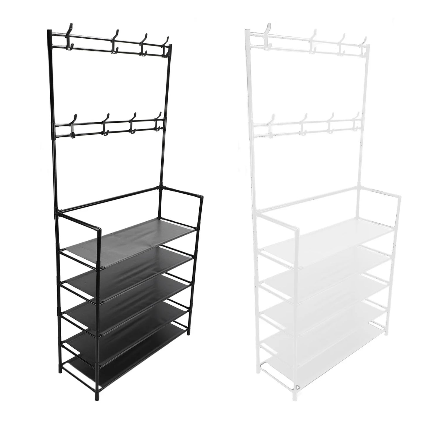 Large Modern Metal Coat Rack with Shoe Organizer for Home Entryway