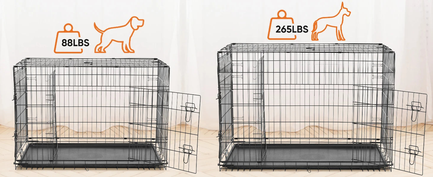 Extra Large Double Door Folding Metal Wire Dog Cage with Leak-Proof Tray
