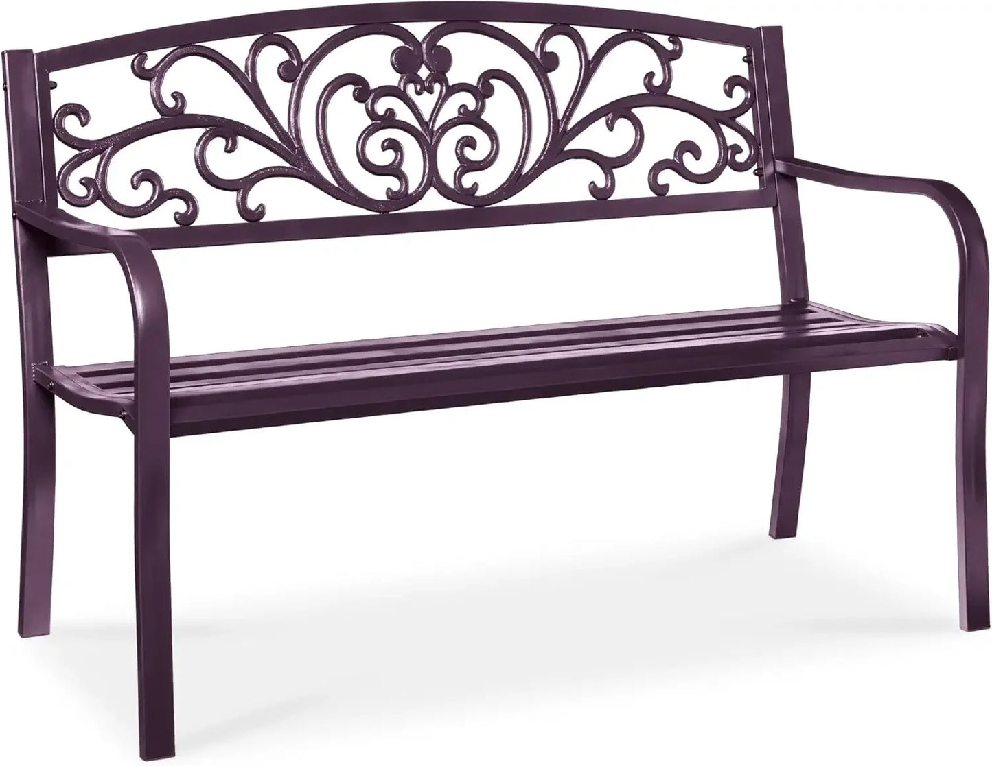 Ljustra Outdoor Steel Garden Bench with Floral Design Backrest