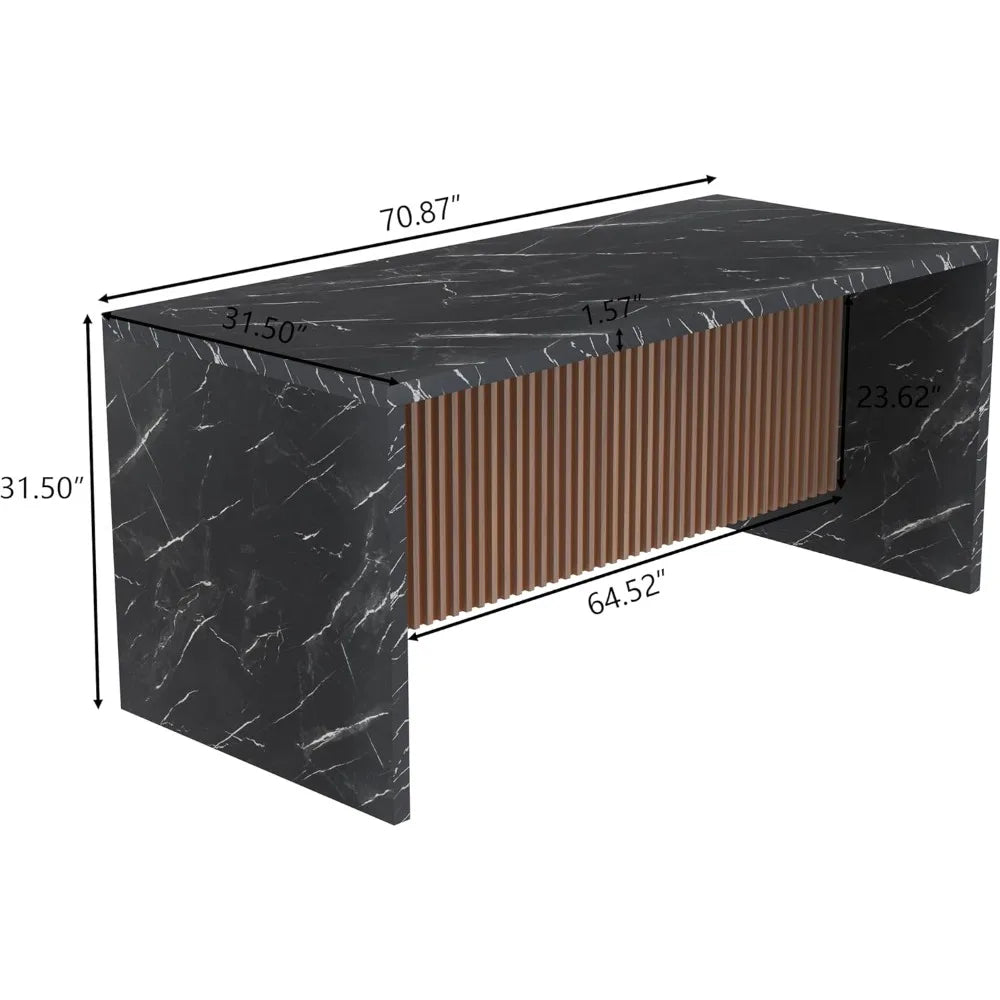 71 Inch Large Imitation Marble Dining Table with LED Lights for 4-6