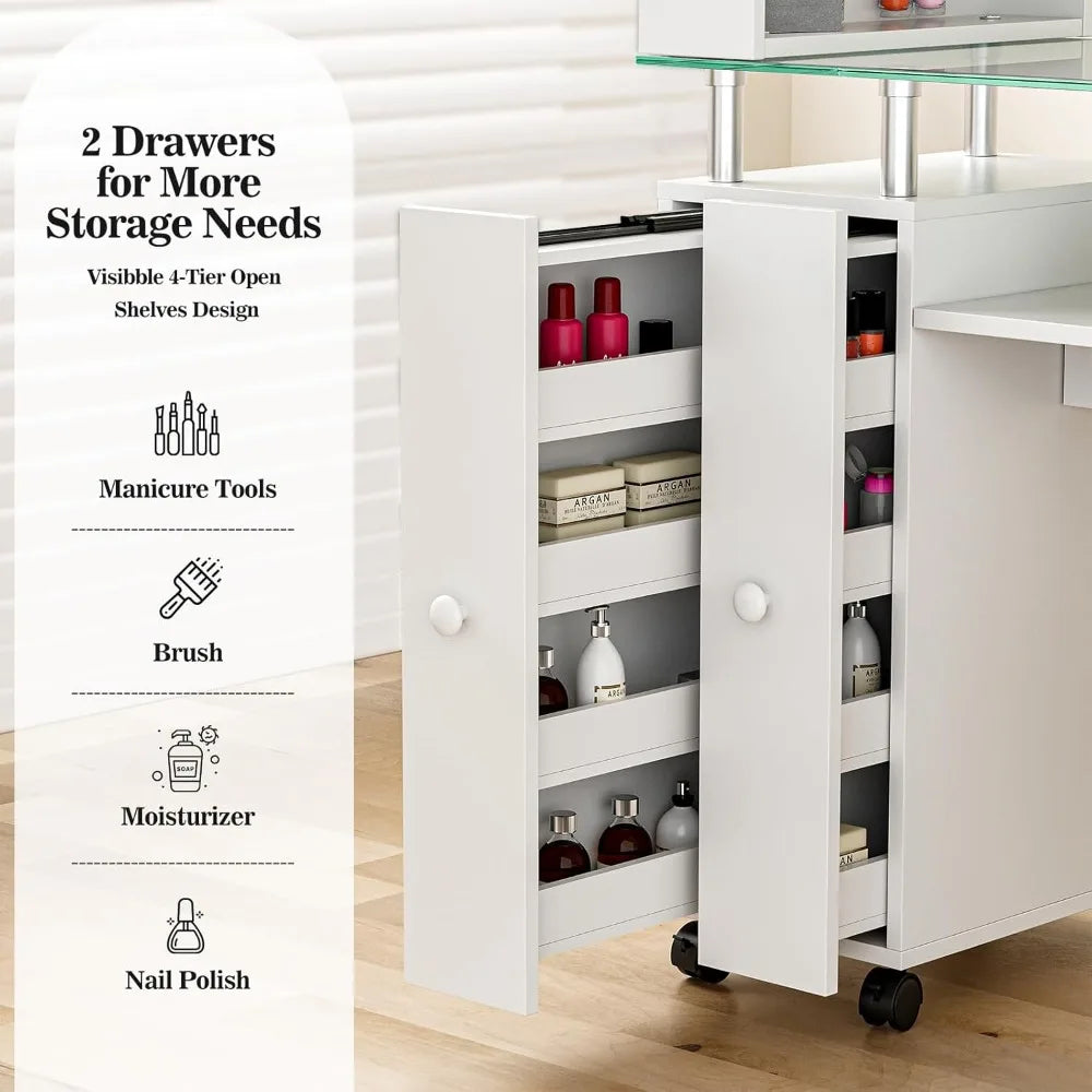 Ljustra Manicure Table Nail Desk Acetone Resistant with Glass Top