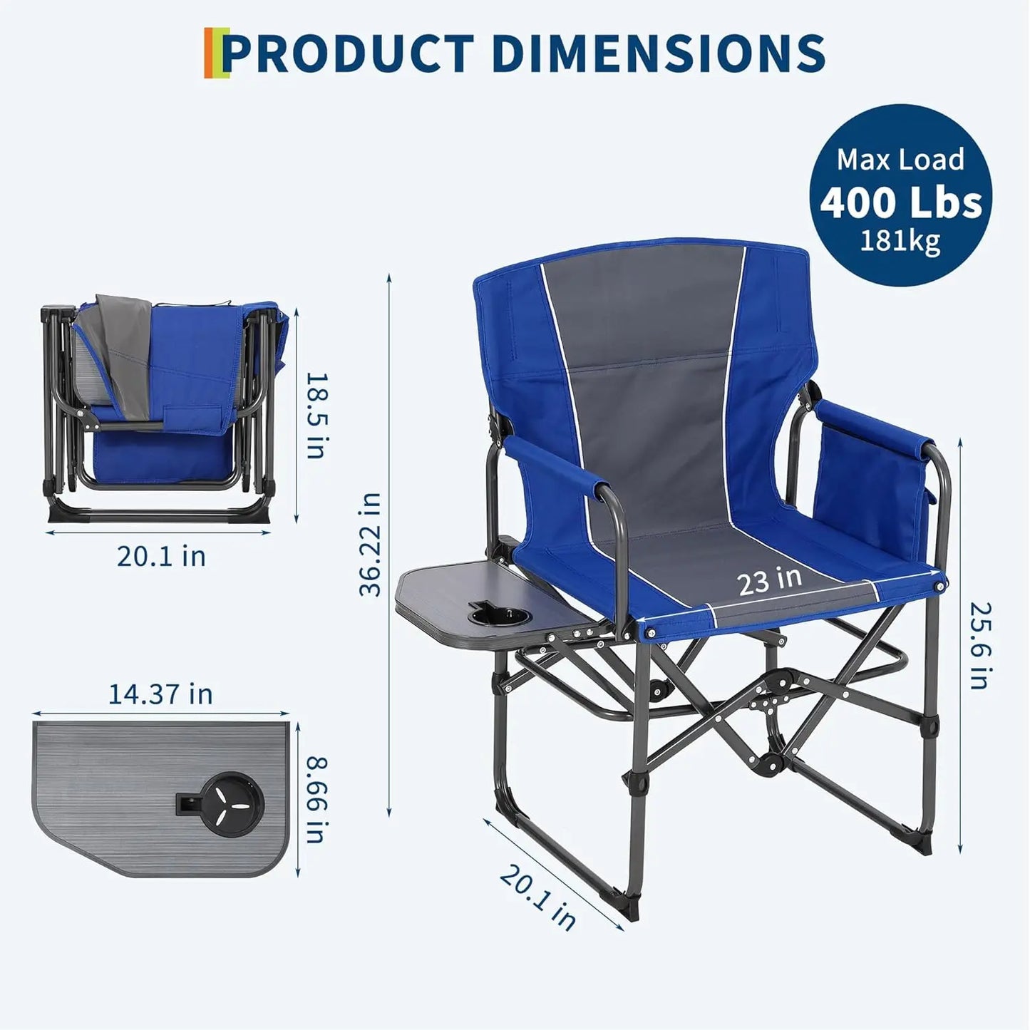 Folding Camping Chair with Side Table Pocket and Beverage Holder for Outdoors