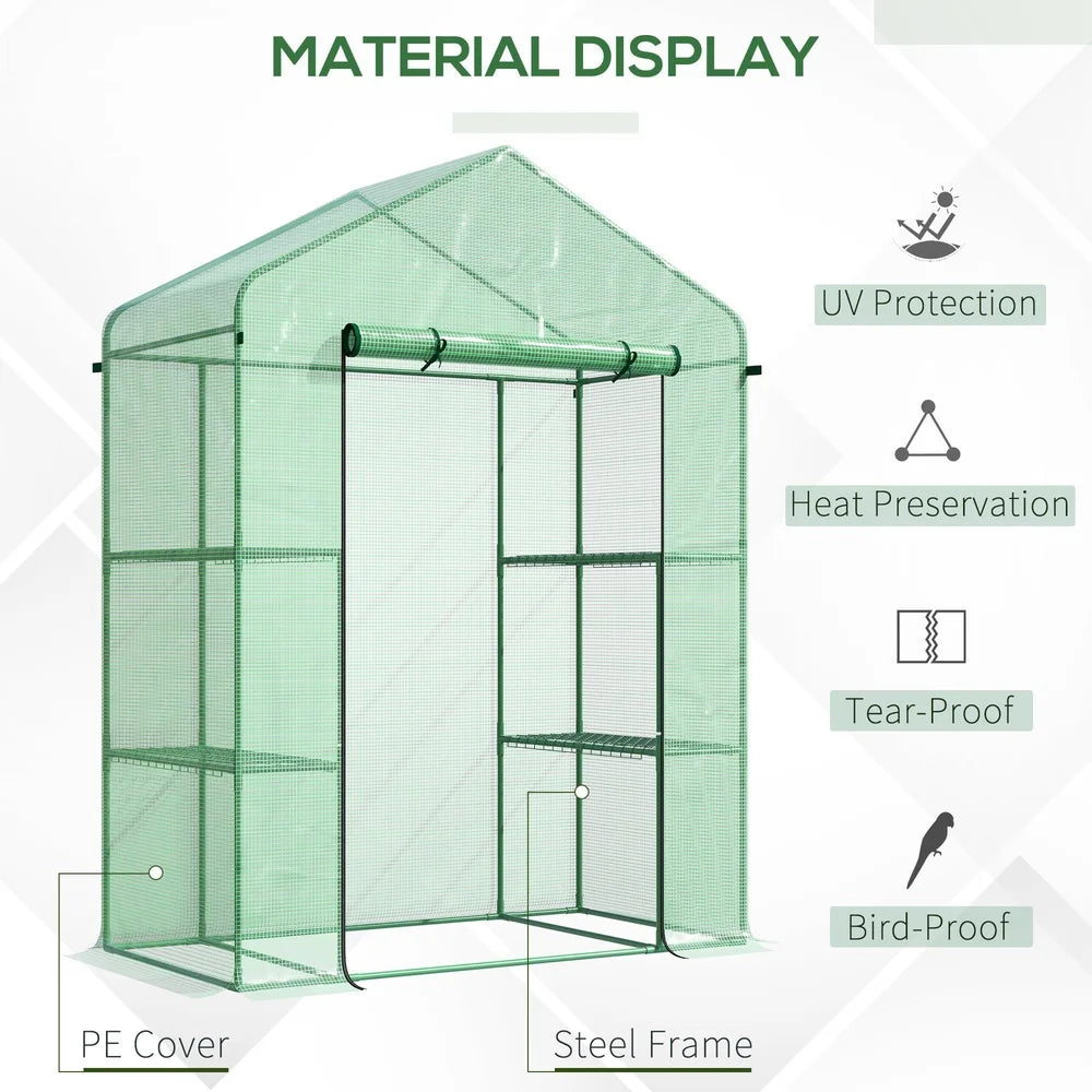 Portable Mini Walk-in Greenhouse Kit 3 Tier Shelves Outdoor Protection