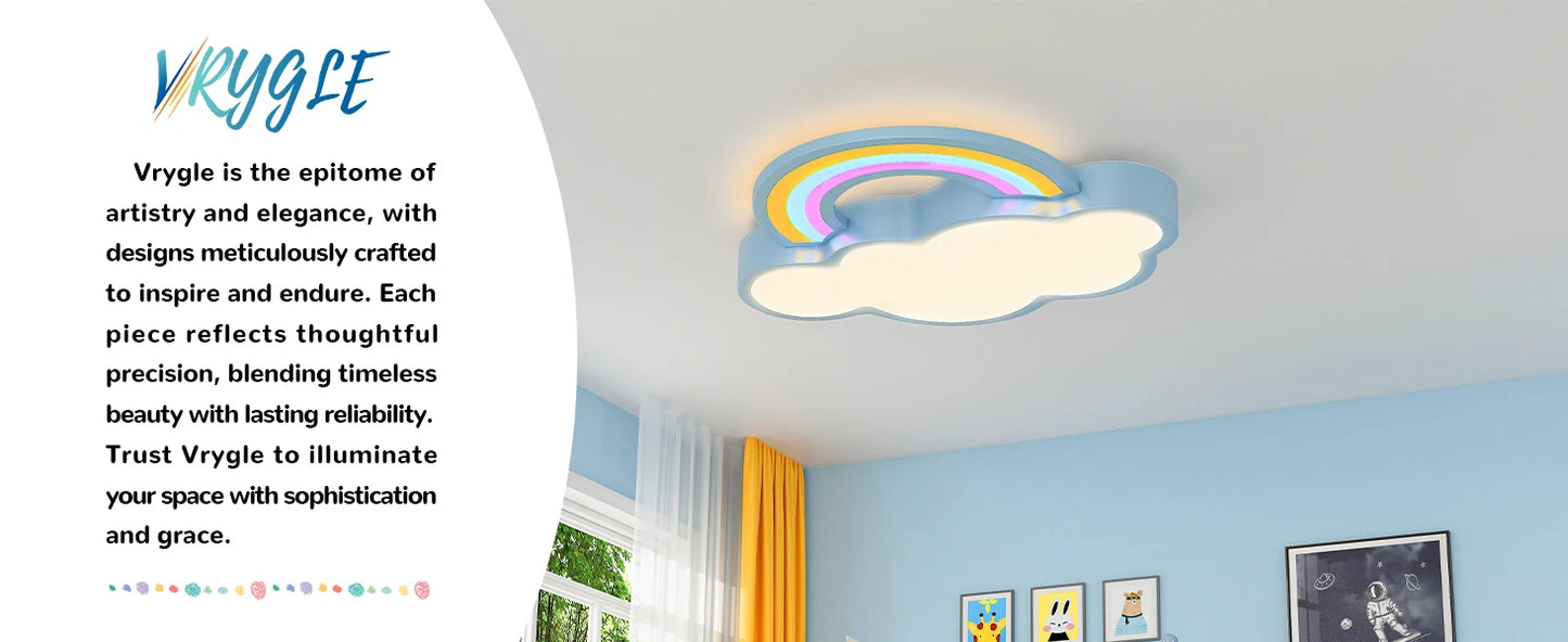 Kids Bedroom Ceiling Light Cloud Rainbow Ceiling Lamp Dimmable Fixture