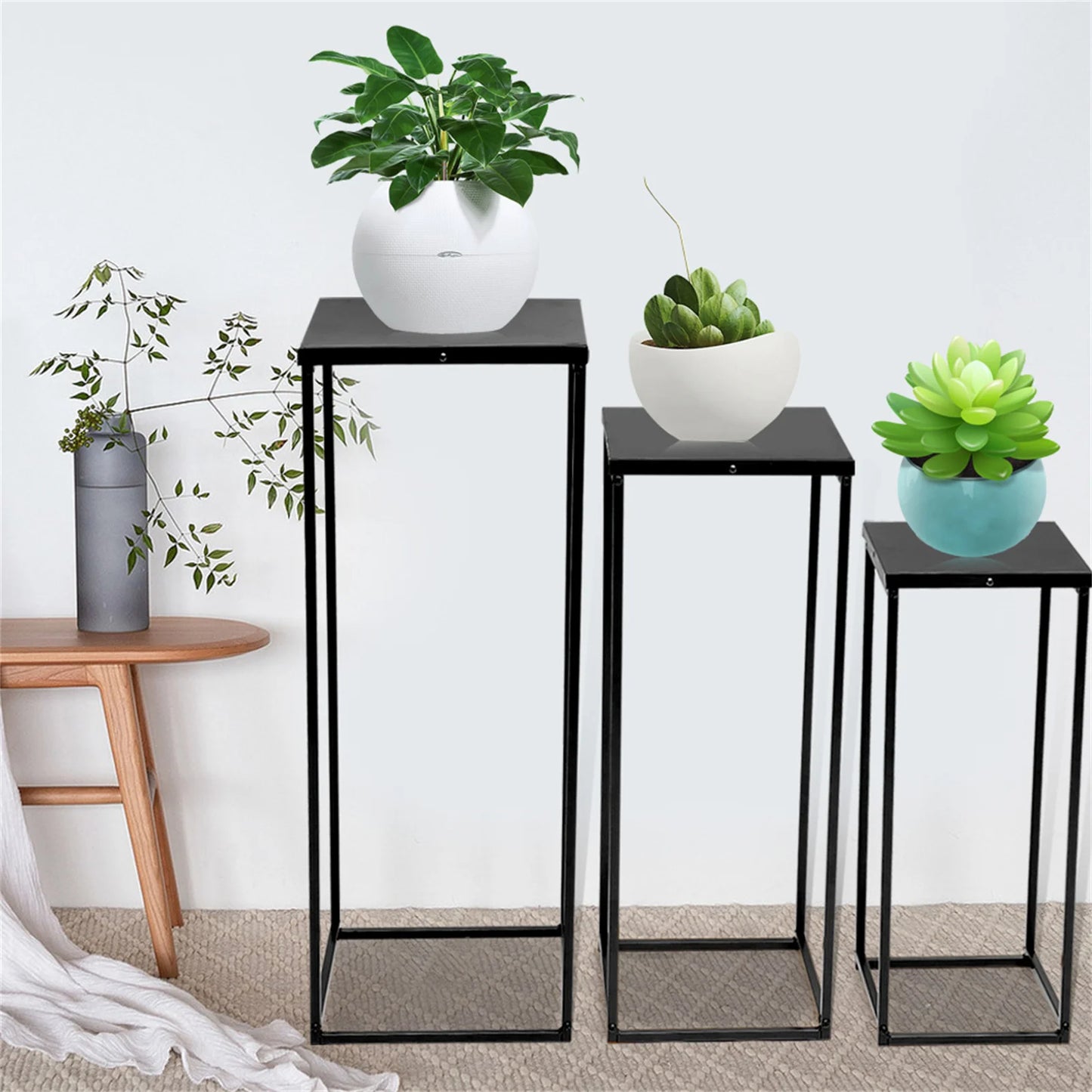 Set of 3 Metal Square Flower Stands Plant Holders for Home Wedding Decor