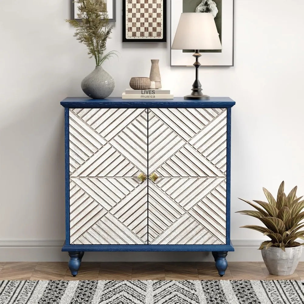 Antique Wood Carved Accent Cabinet Rustic Sideboard Buffet Storage