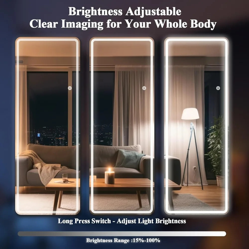 LED Full Length Mirror 71x30 Inch Floor Standing Tri Color Lighting