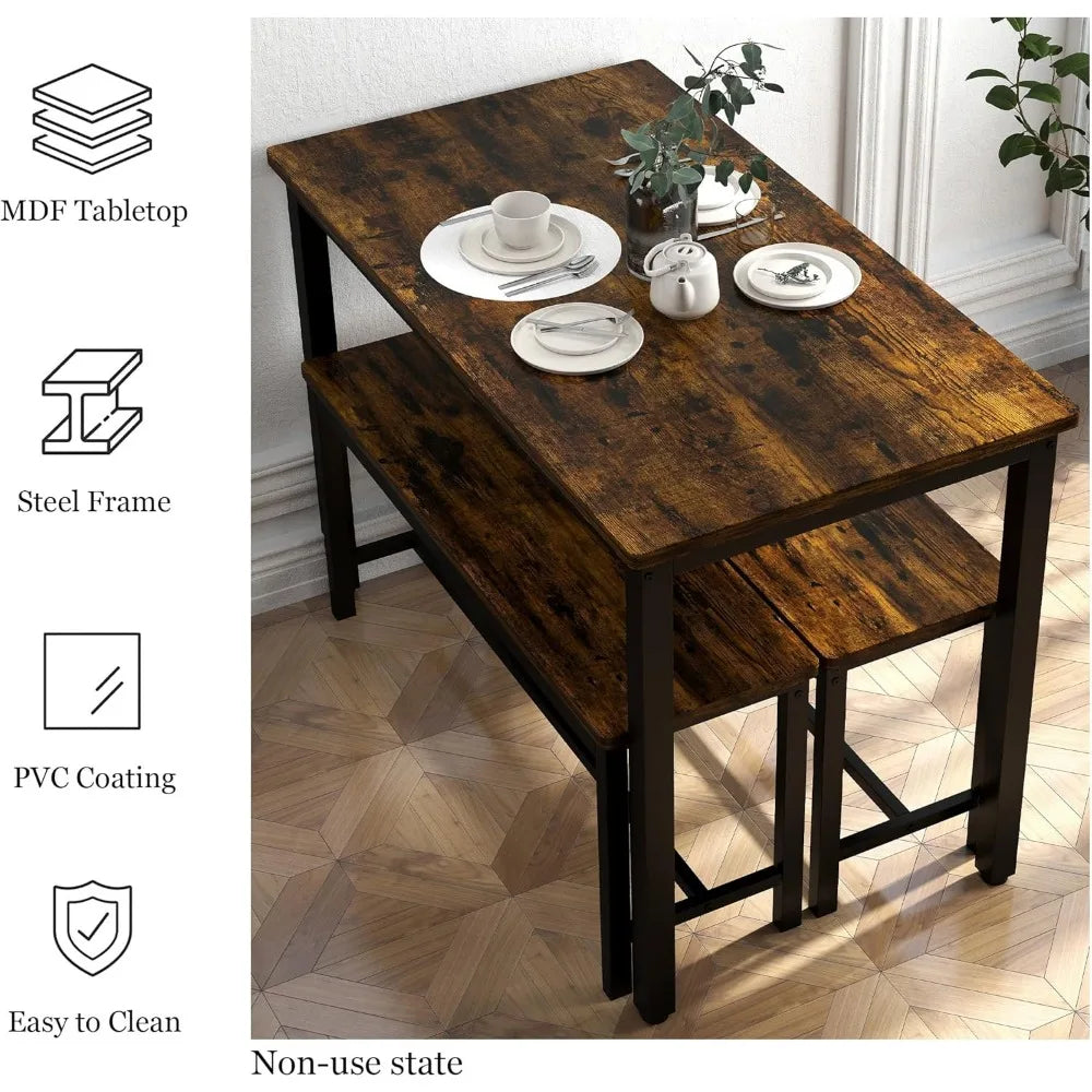 Dining Table Set for 4 with Benches Kitchen Breakfast Nook Furniture