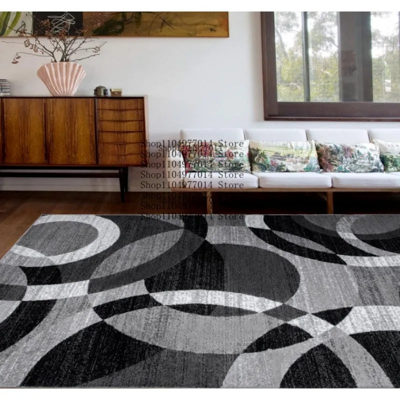 Gray Contemporary Abstract Circle Rug Non-Slip Soft Washable Carpet