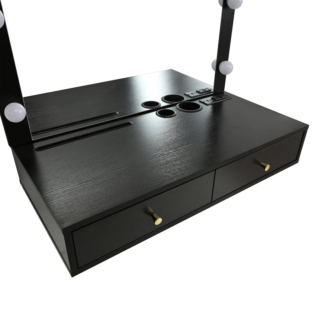 Floating Makeup Vanity Desk with Mirror 3-Color Lights Storage Outlet