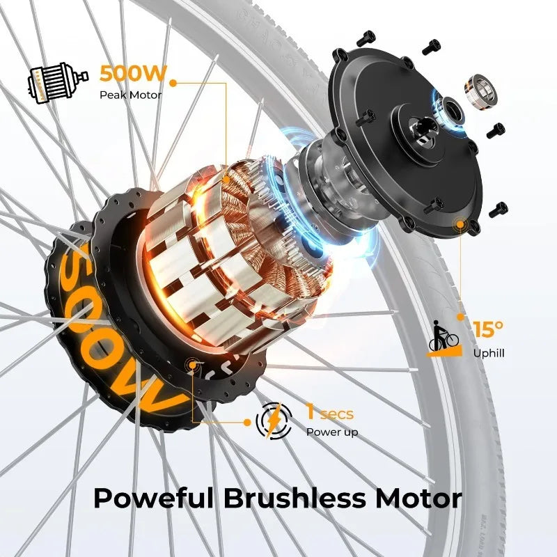 EB5 Electric Bike 500W Motor 20MPH 40Miles Commuting Mountain Bike