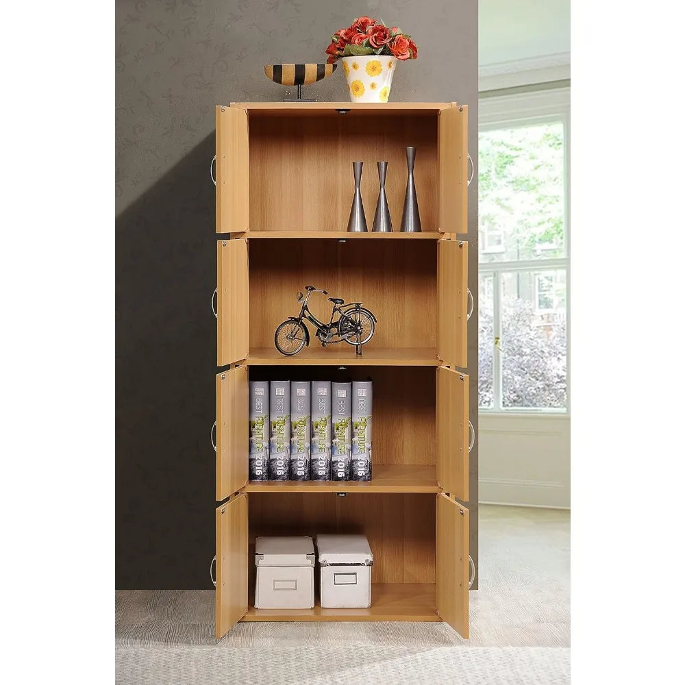 4 Shelf 8 Door Bookcase Cabinet Storage Organizer Furniture