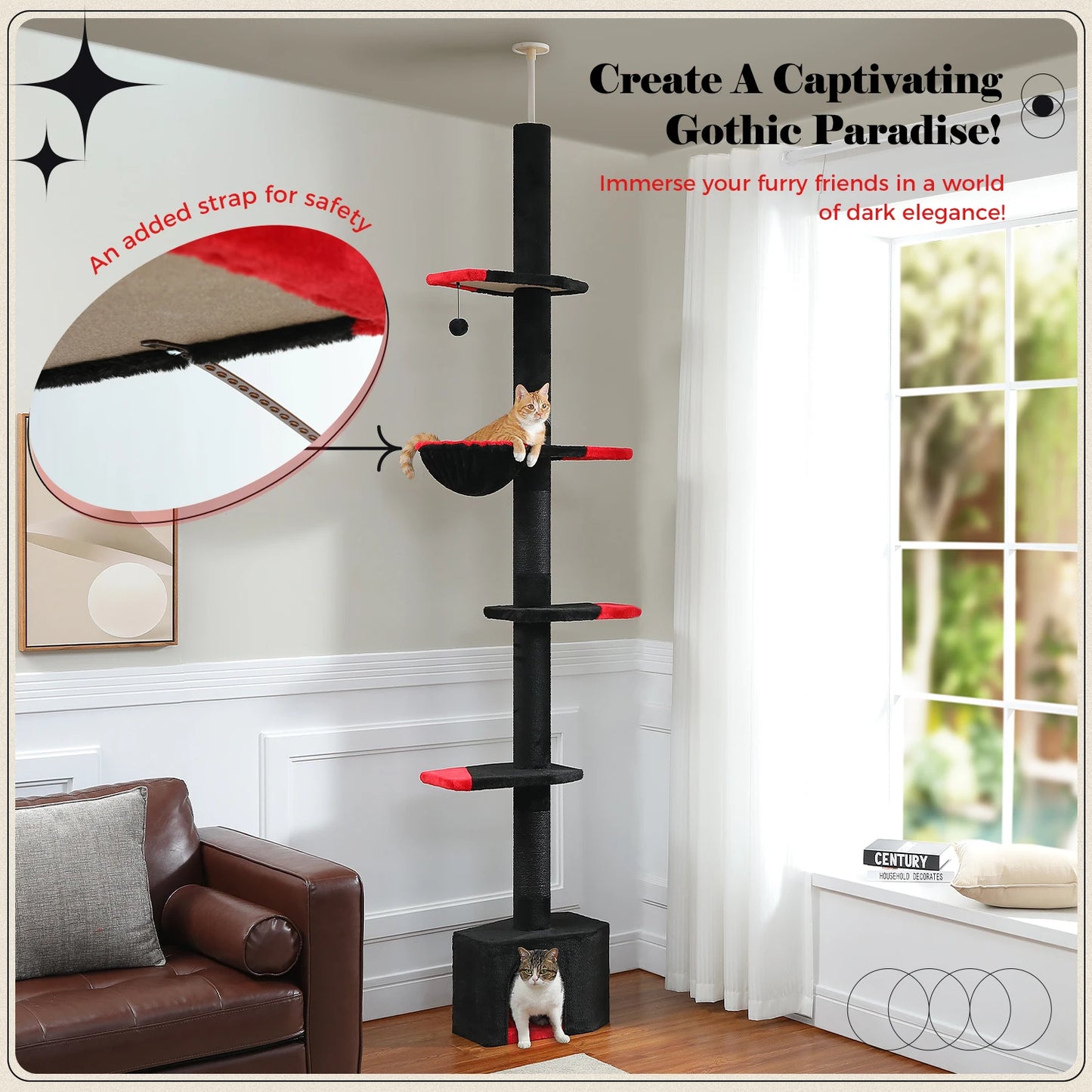 5-Tier Cat Tree Tower Indoor Climbing Scratching Post Hammock
