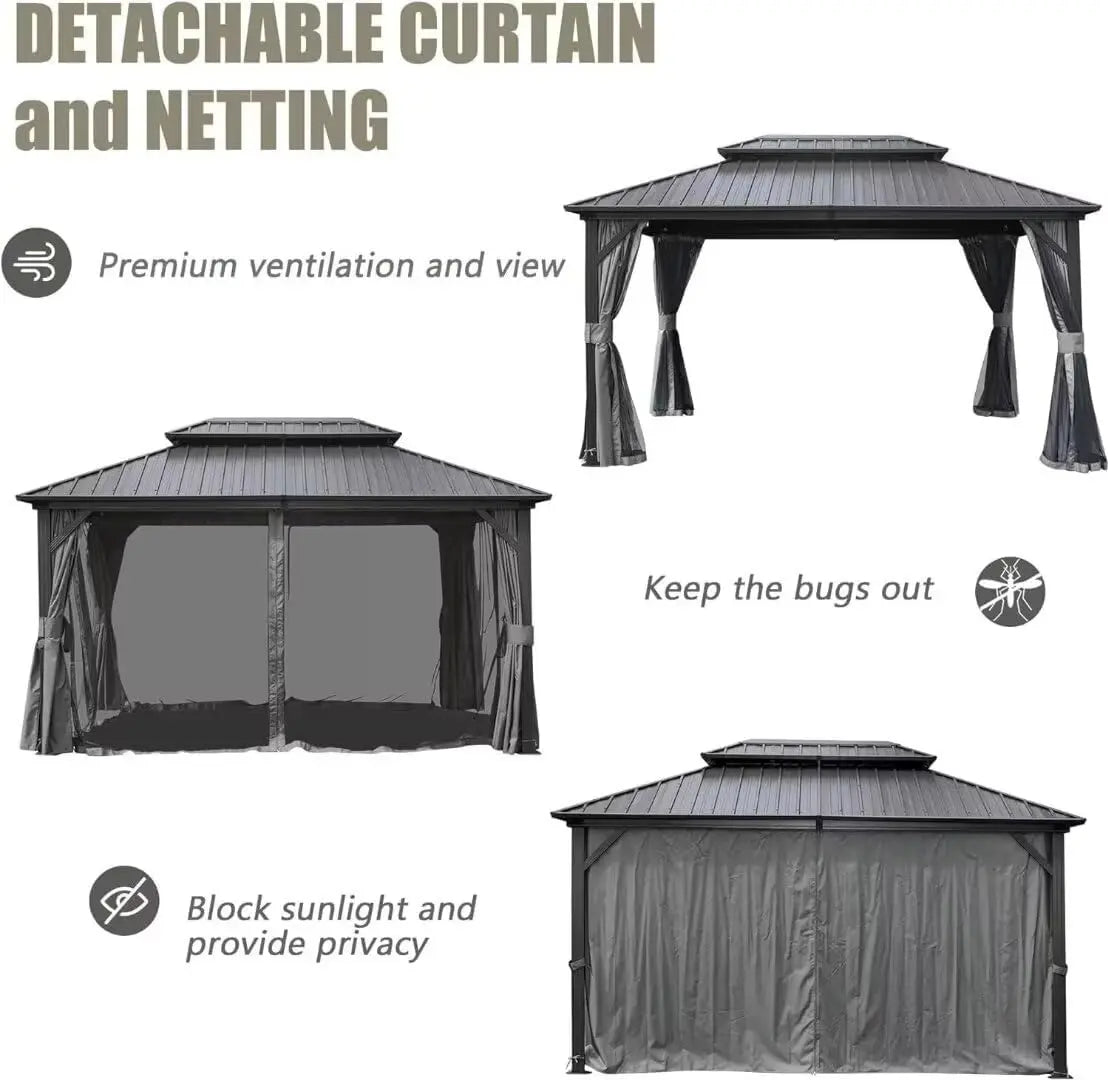 10x12 Hardtop Gazebo Canopy with Netting Curtains Outdoor Aluminum